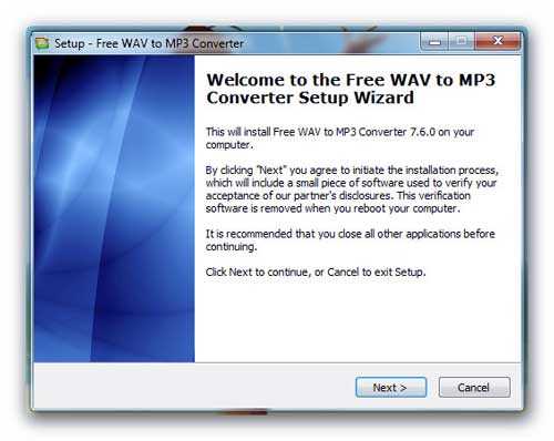 установка Free WAV MP3 Converter